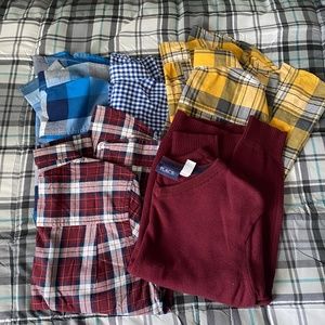 Boys bundle long sleeve  button down tops & sweater 10/12